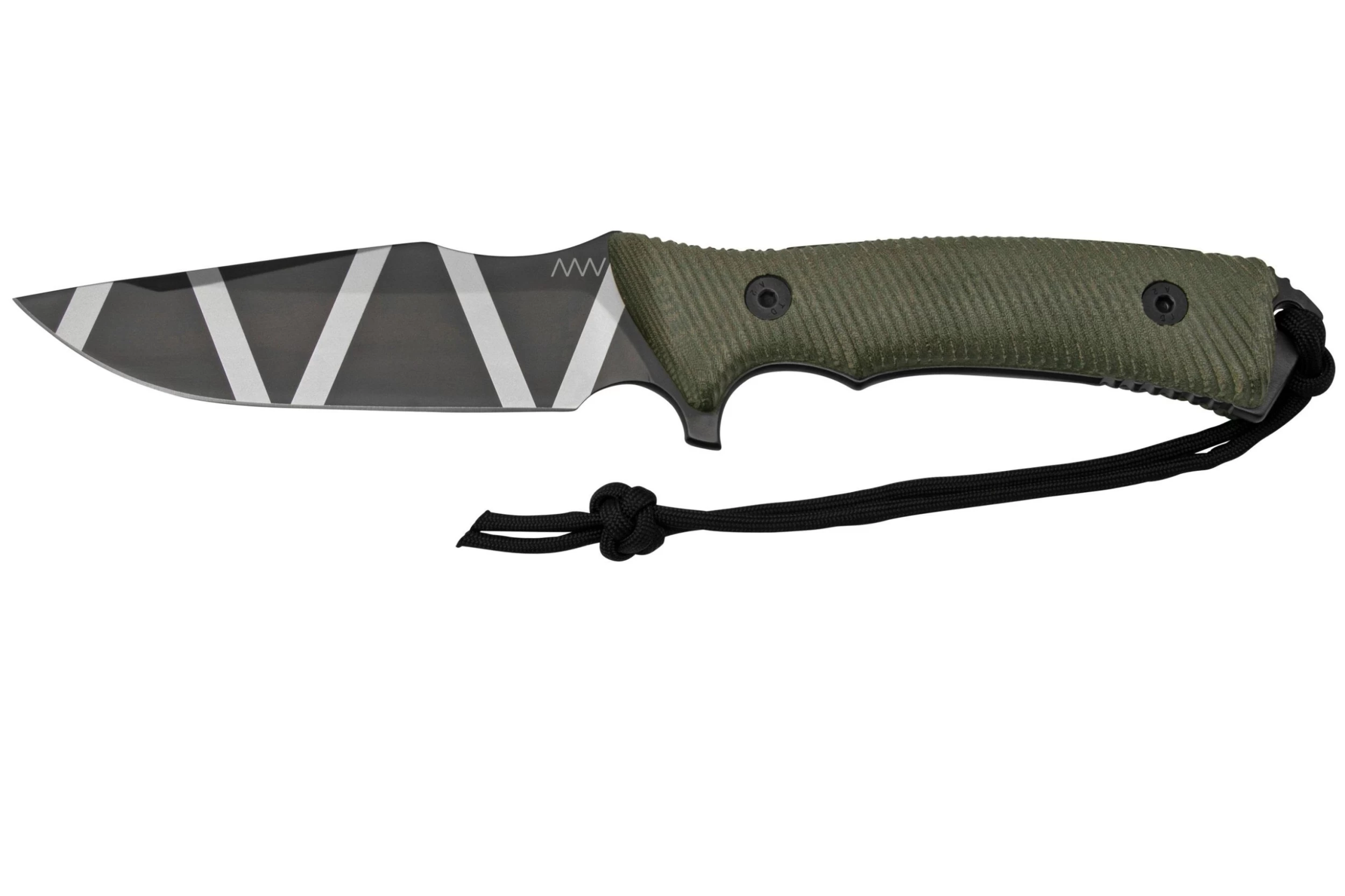 ANV Knives M311 SPELTER DLC Camo Elmax, Olive Micarta Handle, Black Kydex Sheath, Cuchillo De Supervivencia