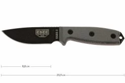 ESEE Model 3 Black Blade, Grey Handle 3P-KO Cuchillo De Supervivencia Sin Funda
