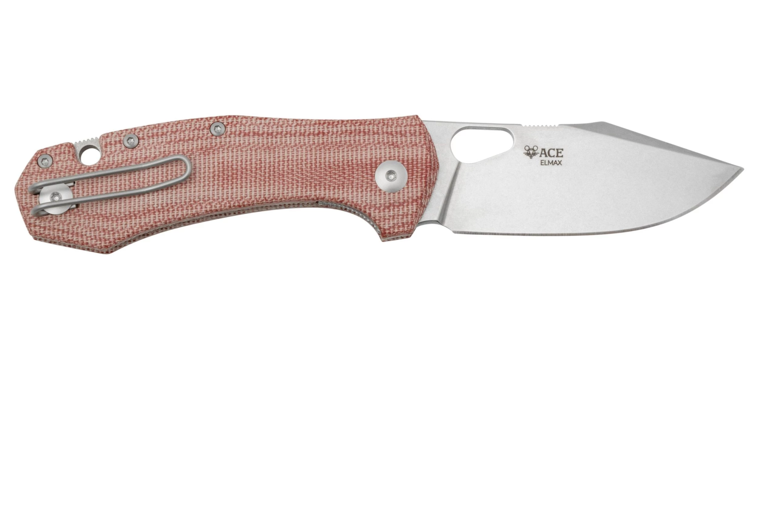 GiantMouse ACE Atelier, Elmax Stonewashed, Red Canvas Micarta Navaja - Imagen 2