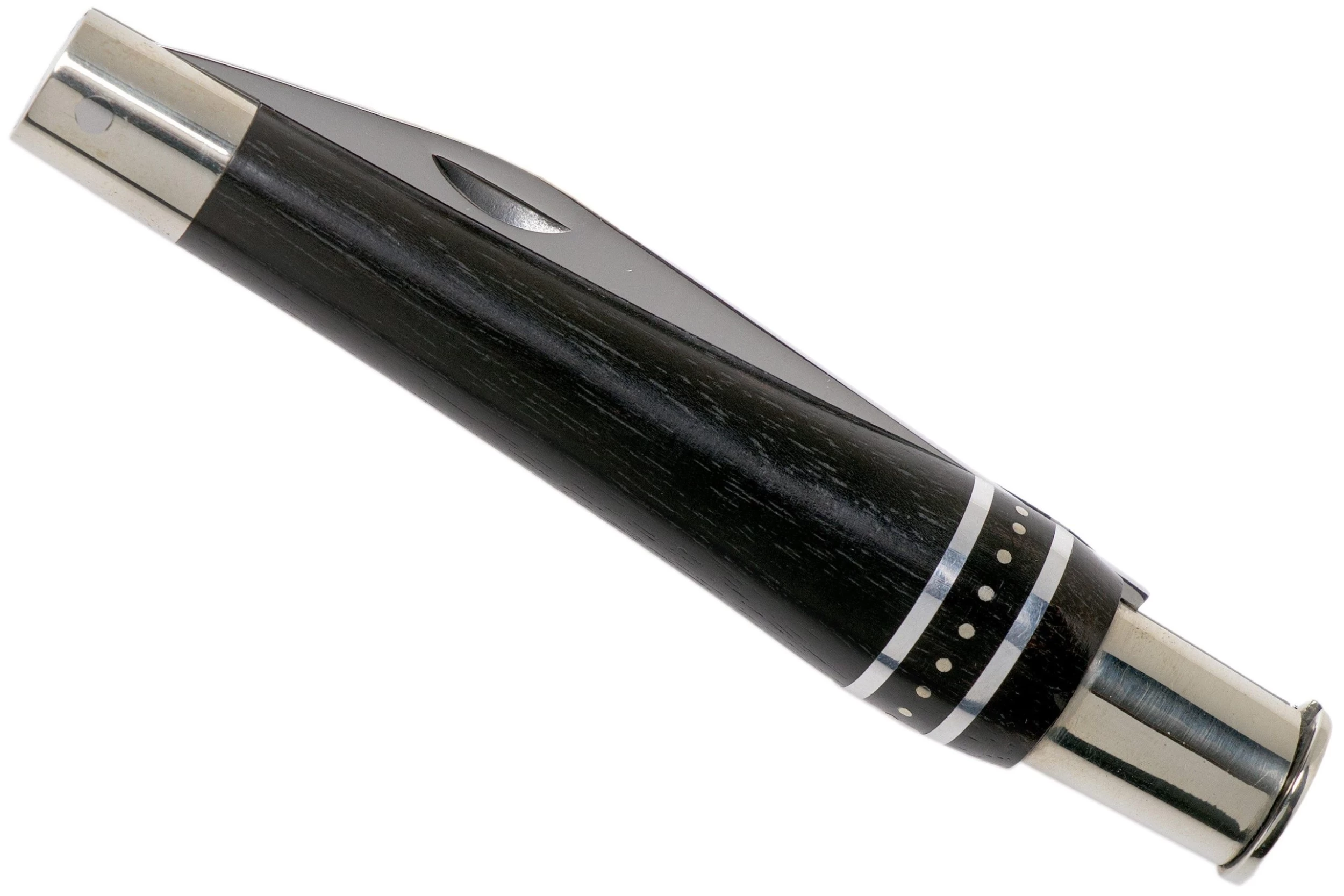 Nontron No. 22 Nickel Silver Turning Ferrule, Marquetry Ebony Aluminium, Doble Virola NN22DVEBALU Navaja - Imagen 4
