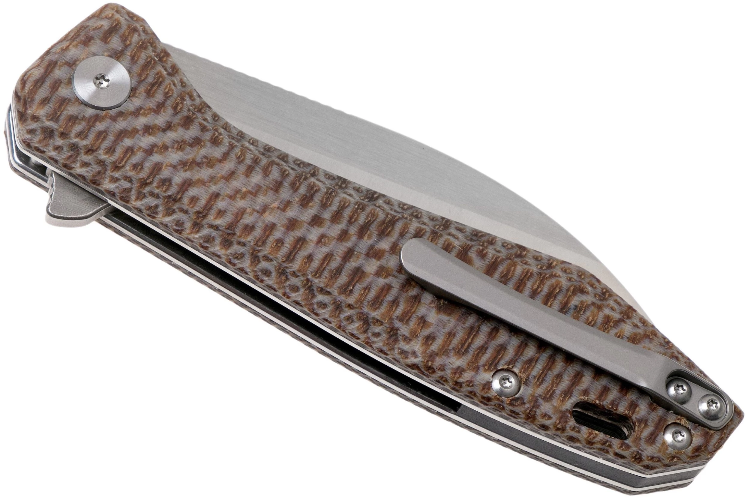 QSP Knife Pelican QS118-A2 Satin, Textured Brown Micarta Navaja - Imagen 4