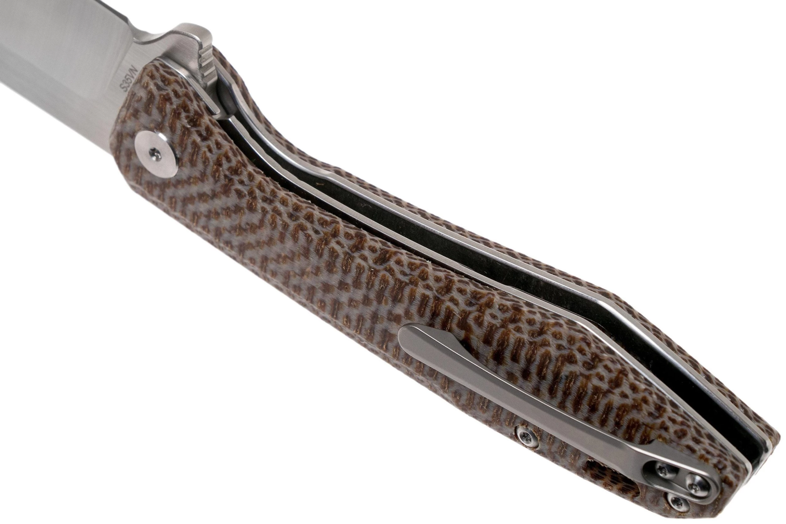 QSP Knife Pelican QS118-A2 Satin, Textured Brown Micarta Navaja - Imagen 5