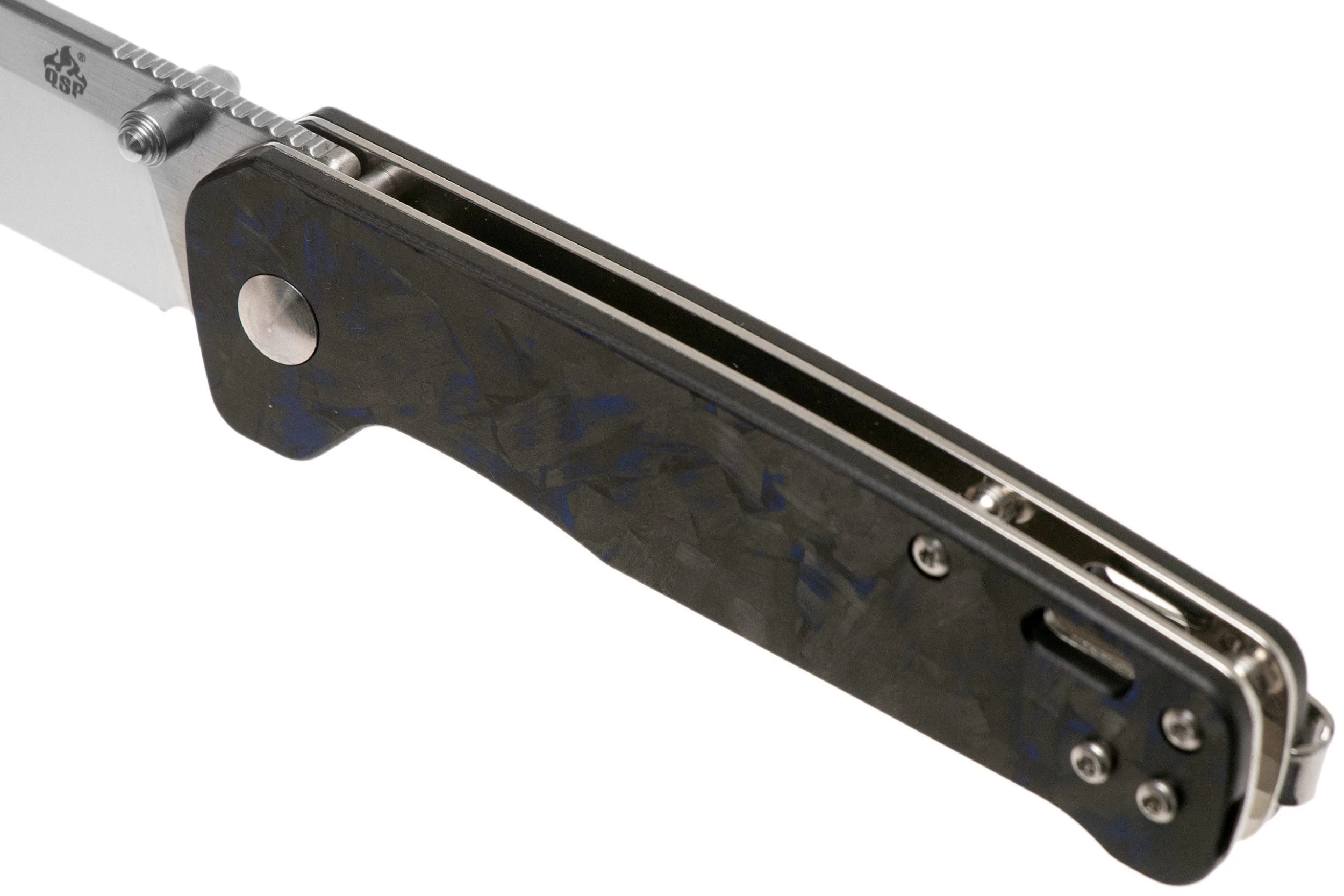 QSP Knife Penguin QS130-TBL Blue Shredded Carbon Fibre G10, Satin, Navaja - Imagen 7
