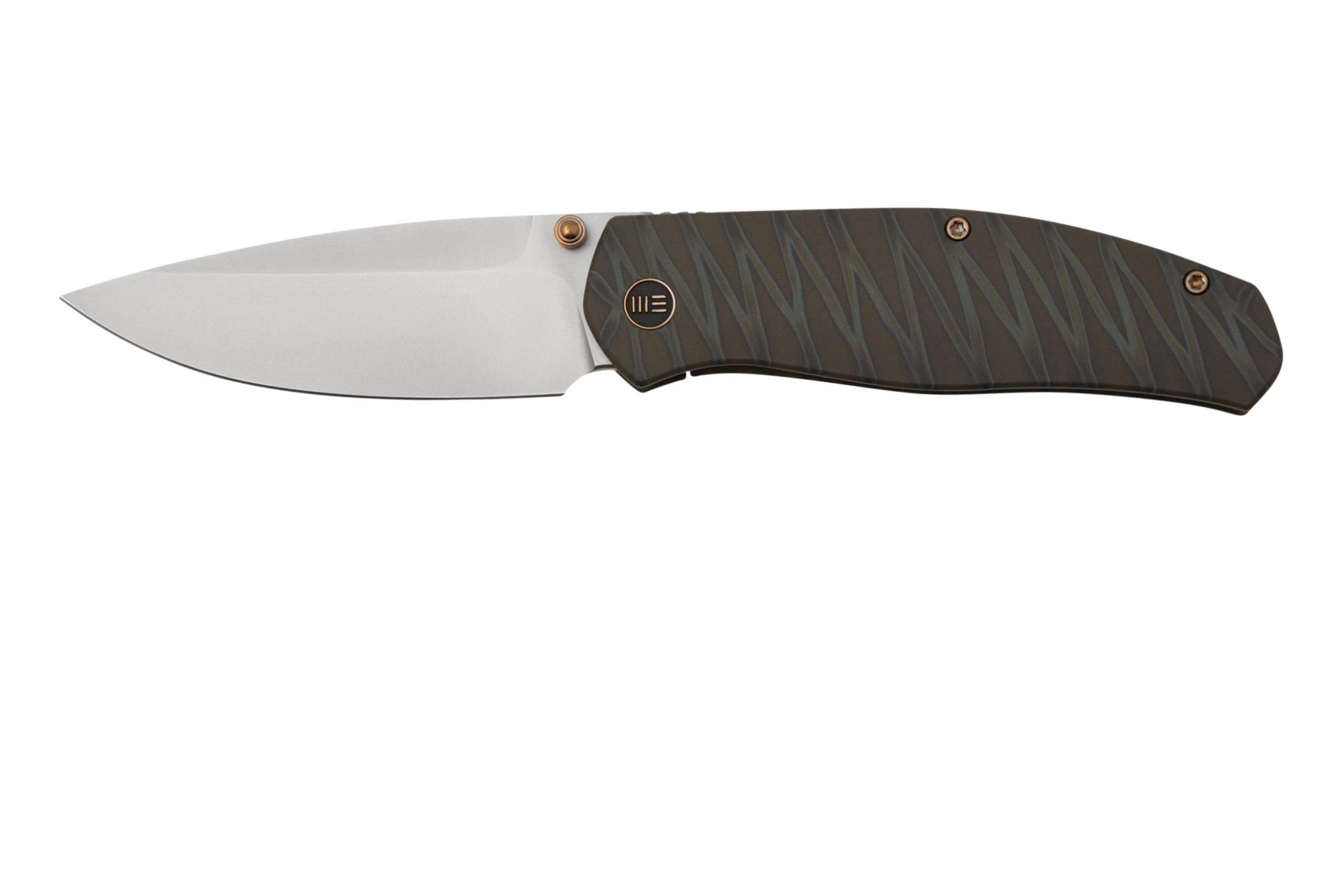 WE Knife Esprit 20025B-B Bead Blasted, Tiger Stripe Pattern Flamed Titanium Navaja, Ray Laconico Design