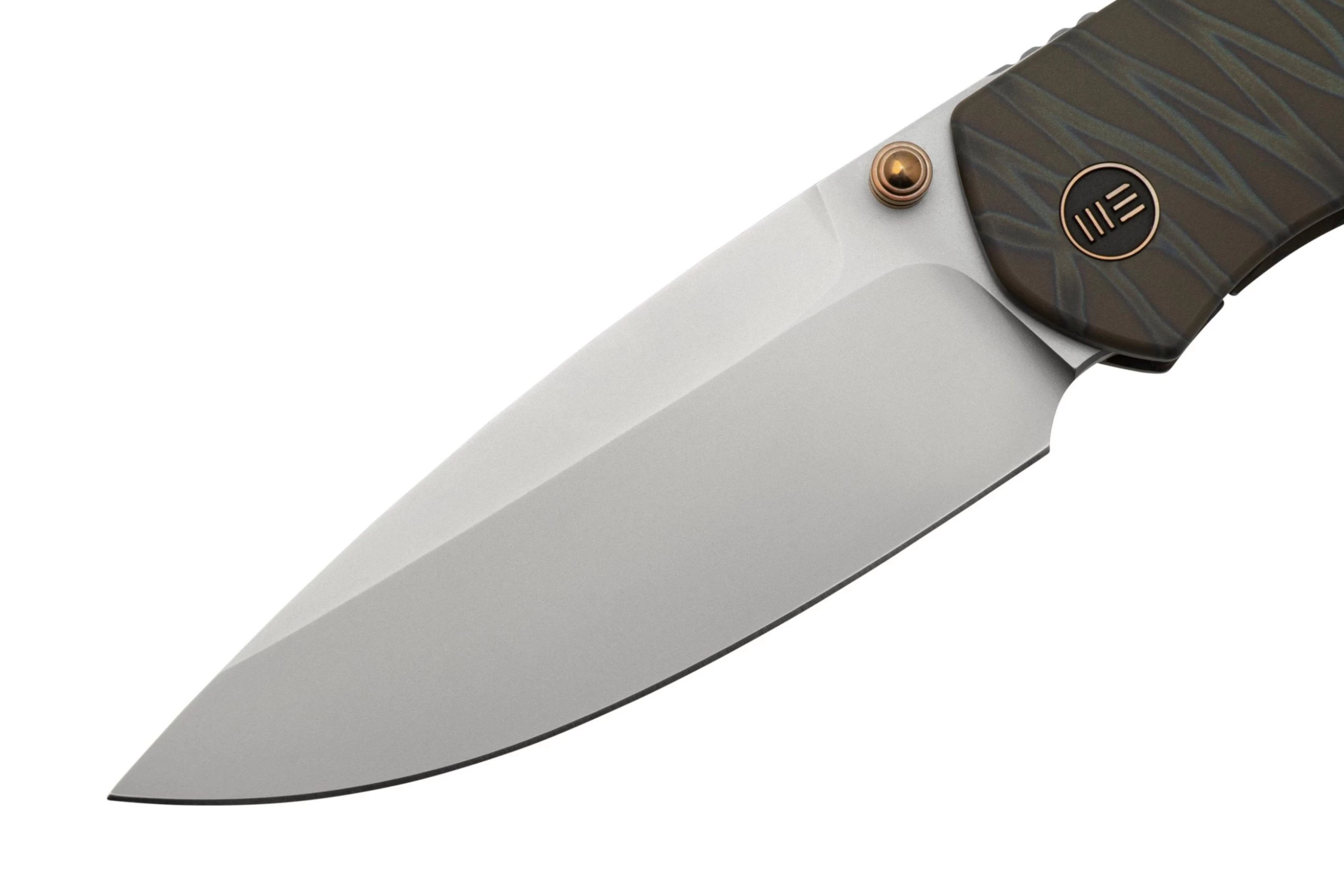 WE Knife Esprit 20025B-B Bead Blasted, Tiger Stripe Pattern Flamed Titanium Navaja, Ray Laconico Design - Imagen 3