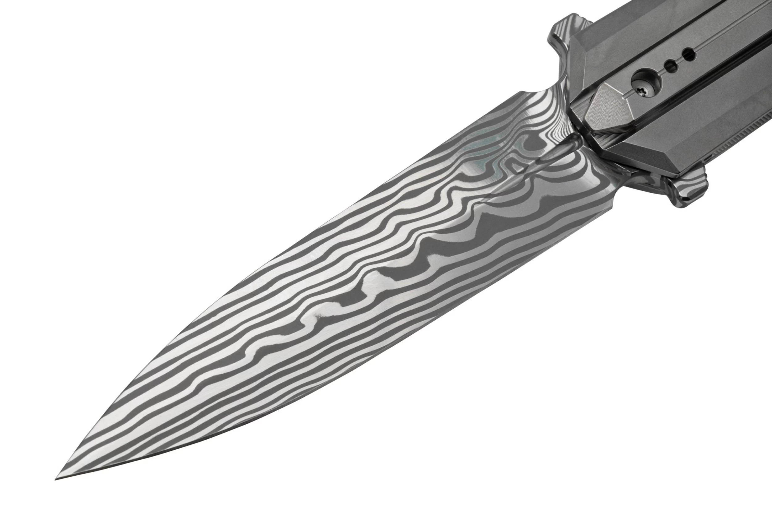 WE Knife Diatomic WE22032-DS1 Gray Bead Blast Titanium, Hakkapella Damasteel Single Edge Navaja - Imagen 3