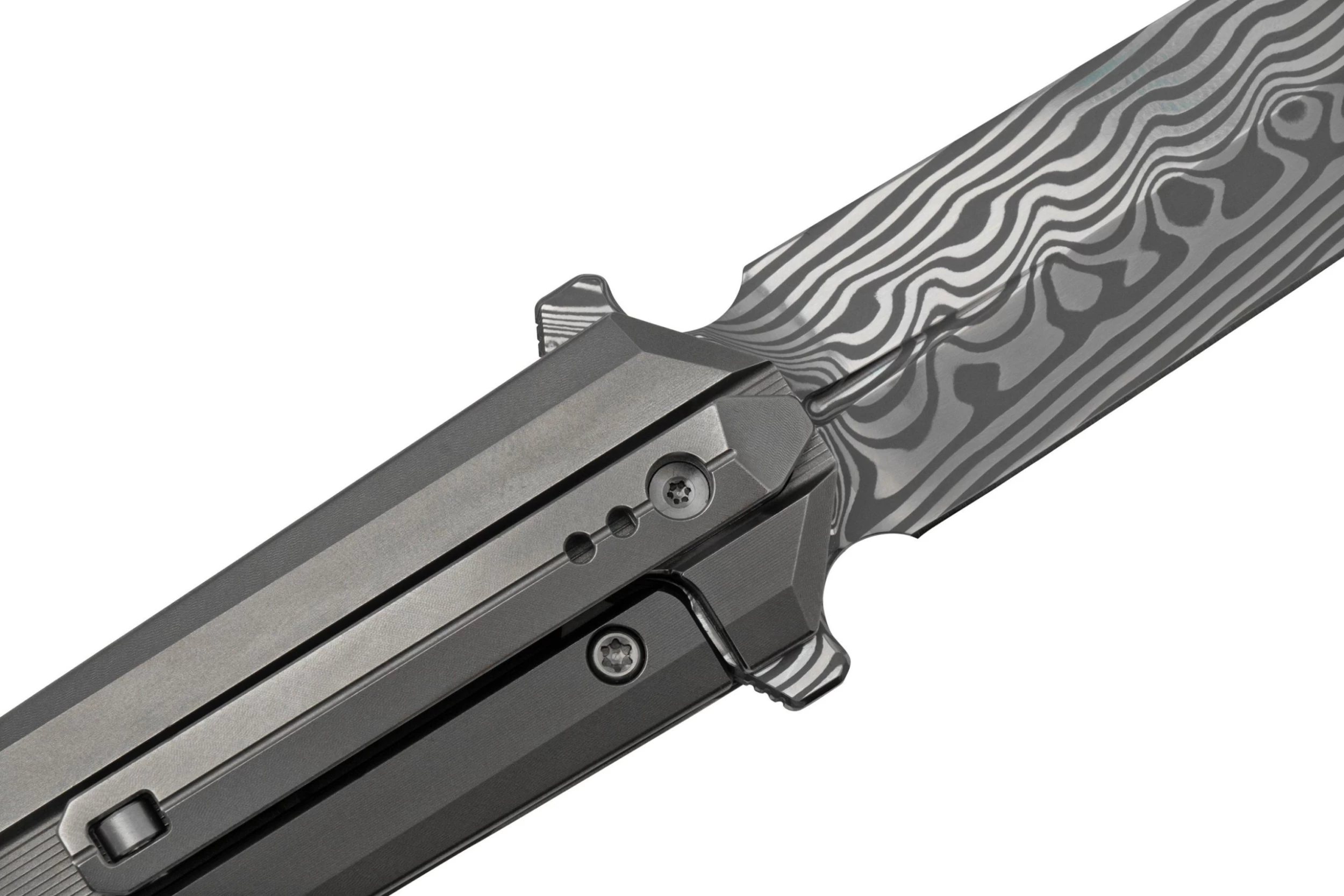 WE Knife Diatomic WE22032-DS1 Gray Bead Blast Titanium, Hakkapella Damasteel Single Edge Navaja - Imagen 5