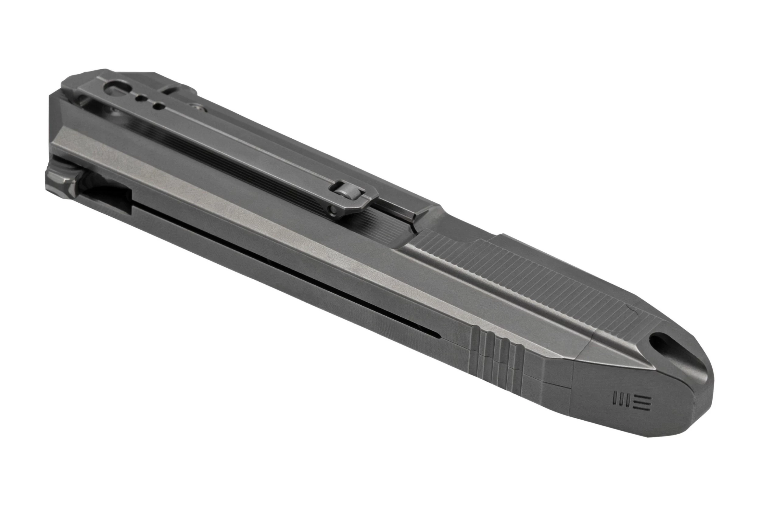 WE Knife Diatomic WE22032-DS1 Gray Bead Blast Titanium, Hakkapella Damasteel Single Edge Navaja - Imagen 6